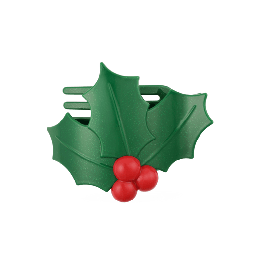 Glitter Holly Leaves Flat Hair Clip
                in Green - One Size
              