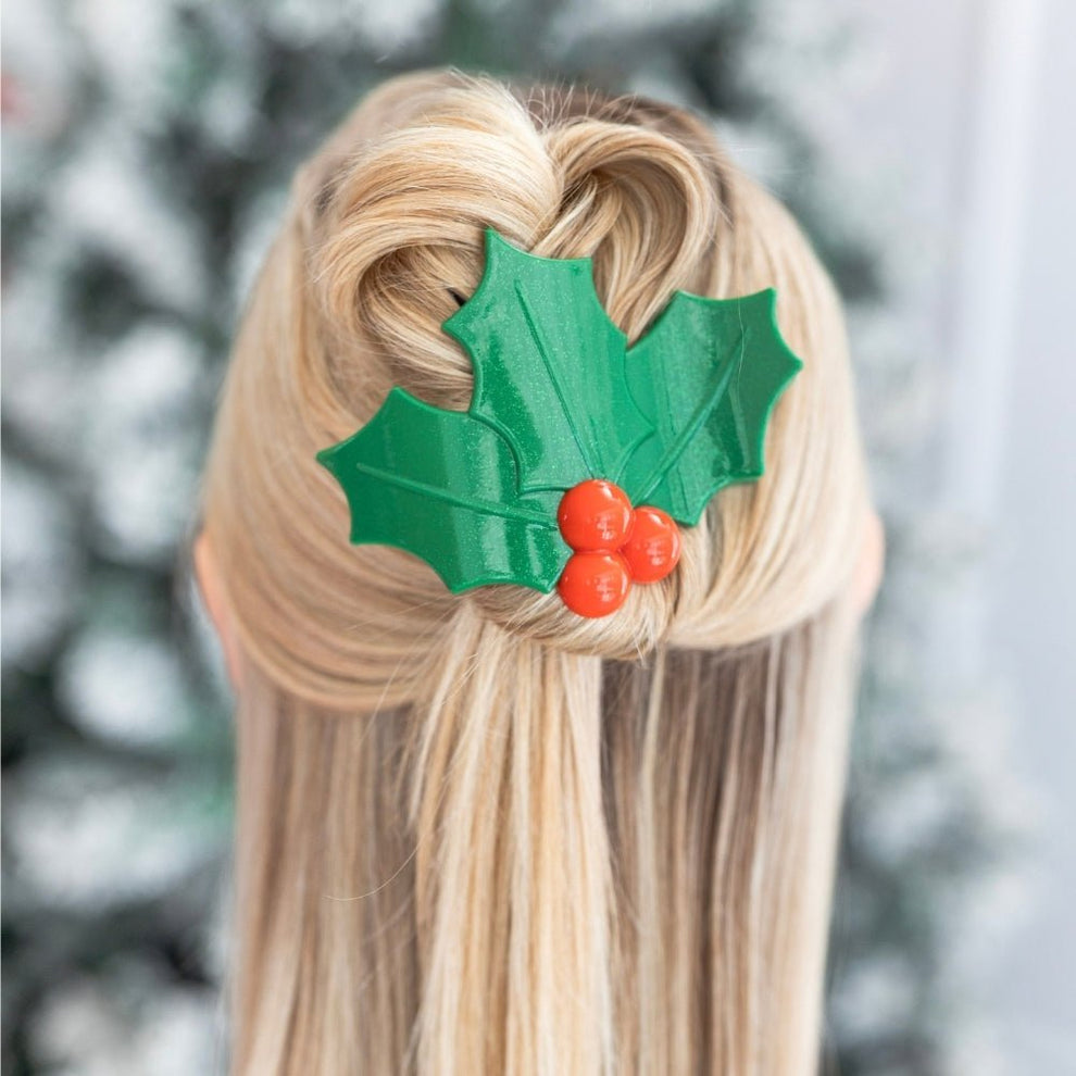 Glitter Holly Leaves Flat Hair Clip - Hair Clips - TELETIES
