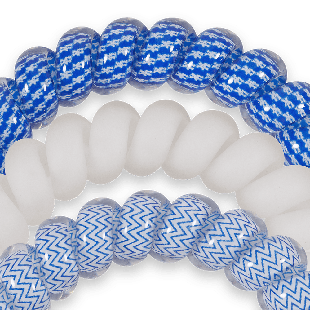 TELETIES - Go Big Blue! Large Hair Ties in White Blue - Large
