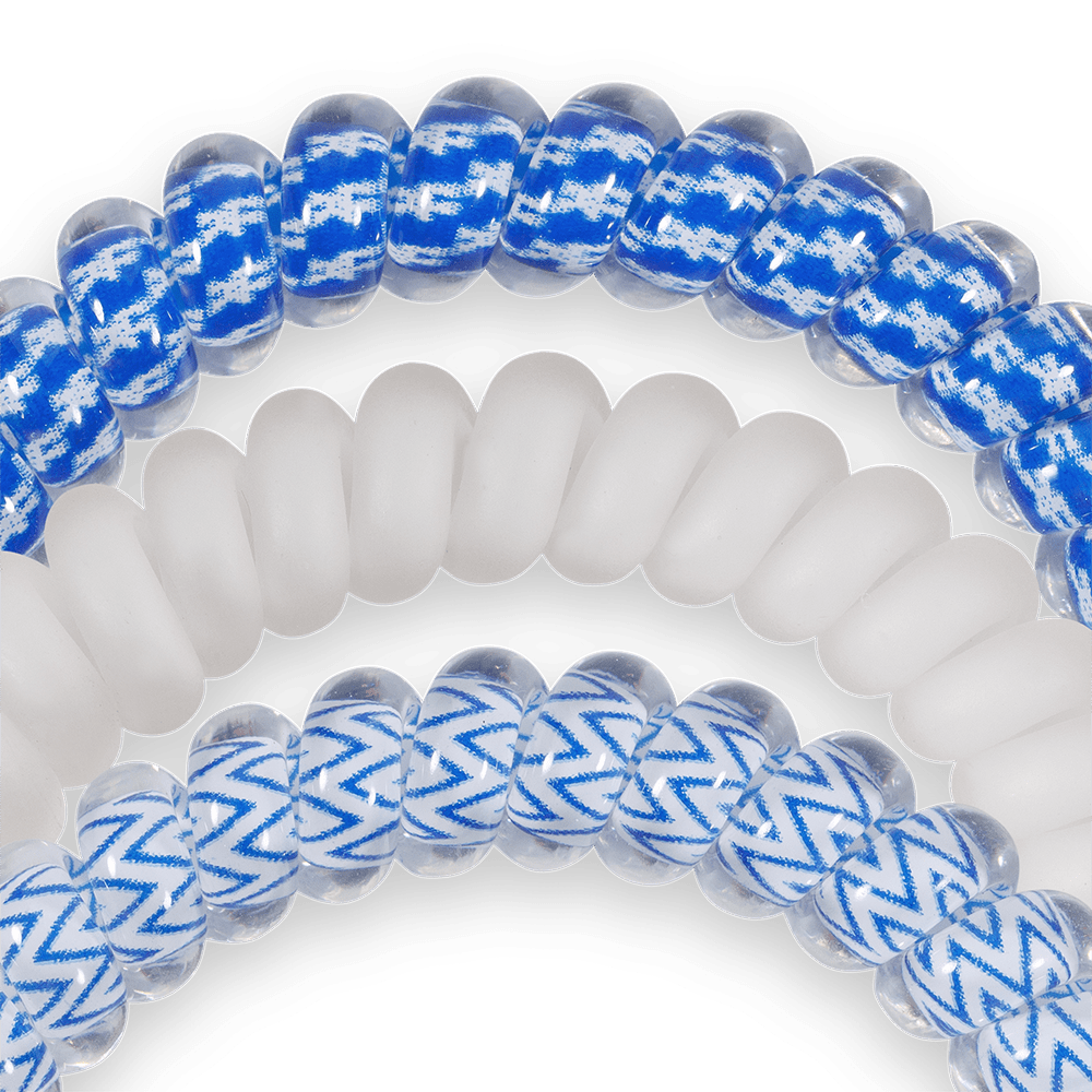TELETIES - Go Big Blue! Small Hair Ties in White  Blue - Small