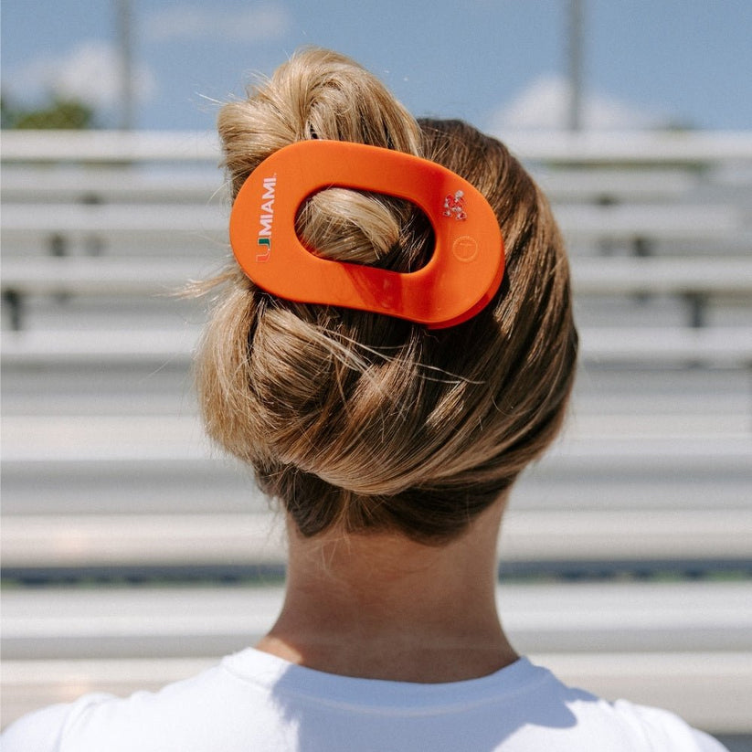 TELETIES - Go Canes! Large Flat Round Hair Clip in Orange Green - Large - Image 4