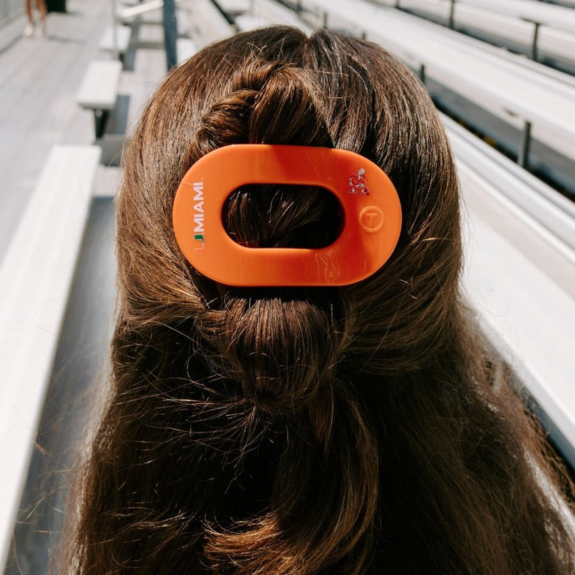 TELETIES - Go Canes! Medium Flat Round Hair Clip in Orange Green - Medium - Image 4