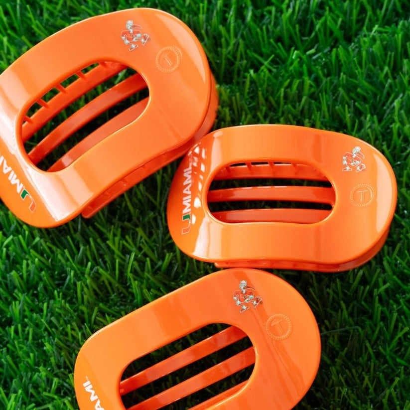 TELETIES - Go Canes! Medium Flat Round Hair Clip in Orange Green - Medium - Image 5