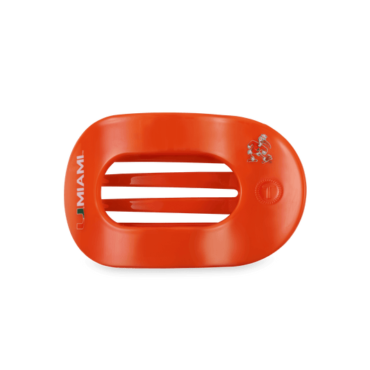 Go Canes! Medium Flat Round Hair Clip in Orange Green - Medium