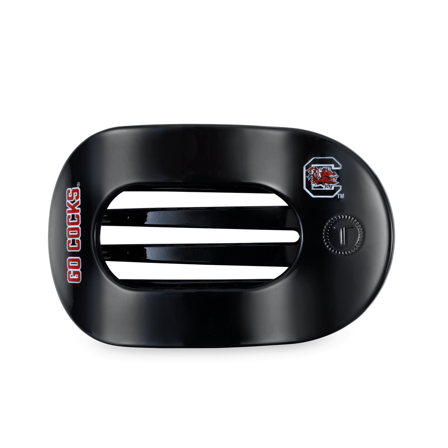 TELETIES - Go Cocks! Large Flat Round Hair Clip in Black Garnet Red - Large