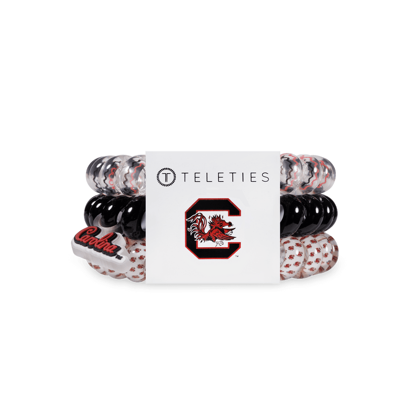 TELETIES - Go Cocks! Large Hair Ties in White Garnet Black Red - Large - Image 1