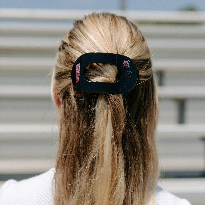 TELETIES - Go Cocks! Medium Flat Round Hair Clip in Garnet Black Red - Medium - Image 4