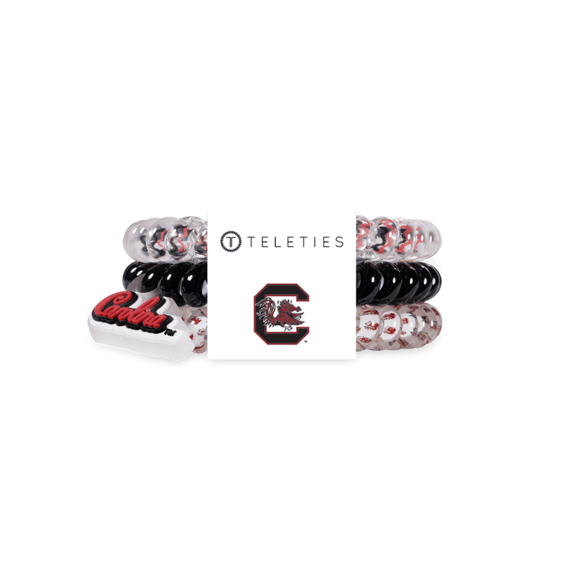 TELETIES - Go Cocks! Small Hair Ties in White Black Garnet Red - Small - Image 1