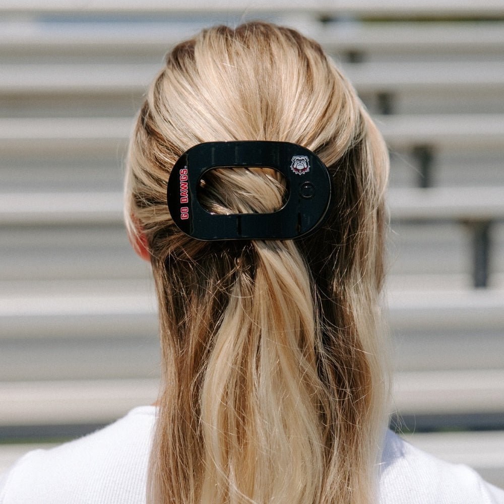 TELETIES - Go Dawgs! Medium Flat Round Hair Clip in Black Red - Medium