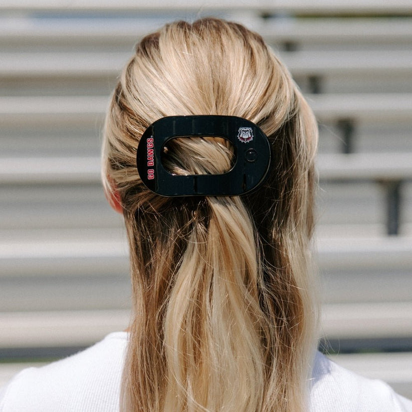 TELETIES - Go Dawgs! Medium Flat Round Hair Clip in Black Red - Medium - Image 4