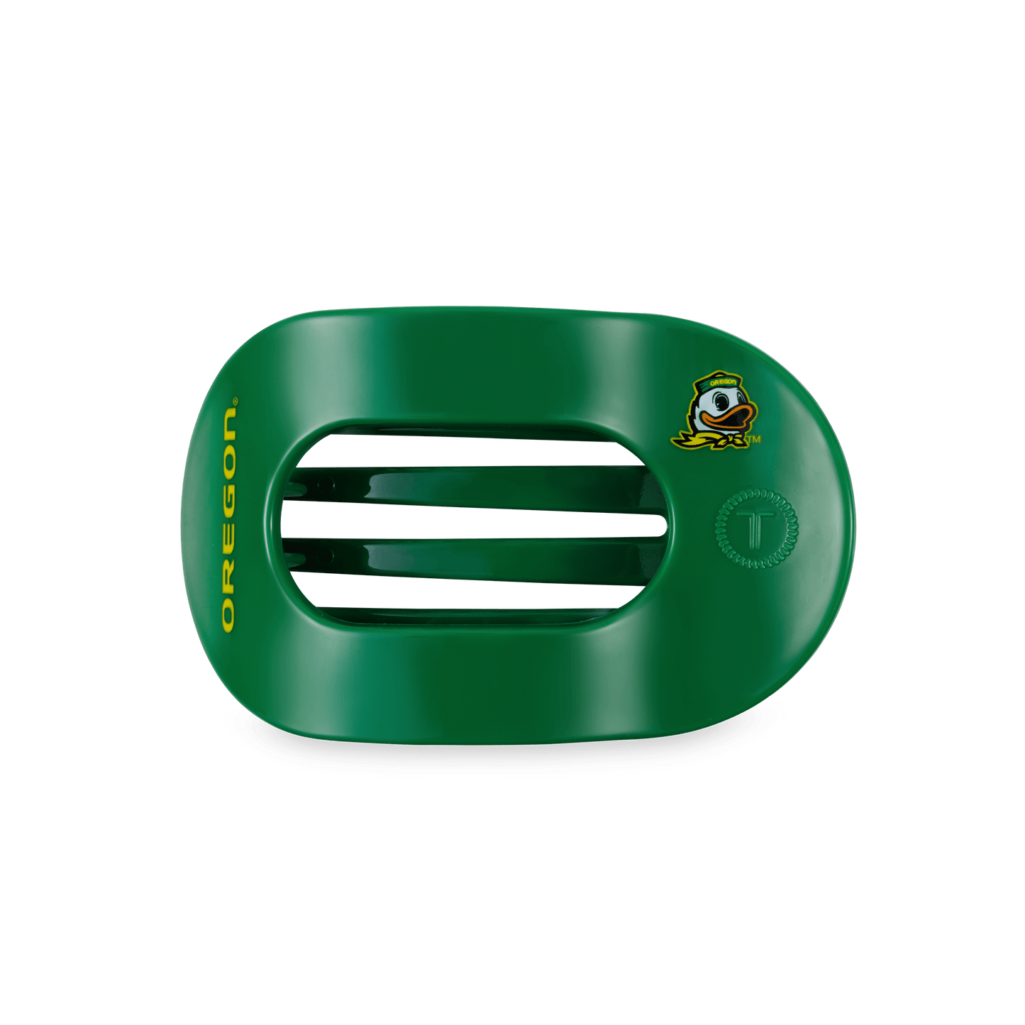 TELETIES - Go Ducks! Medium Flat Round Hair Clip in Green Yellow - Medium