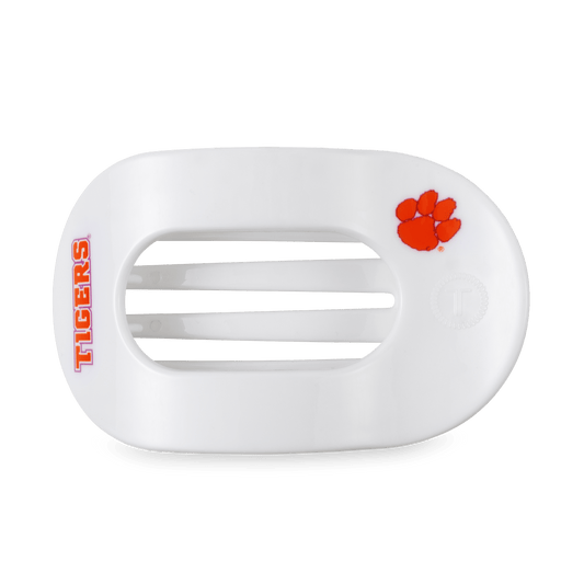 Go Tigers! Large Flat Round Hair Clip in White Orange Purple - Large
