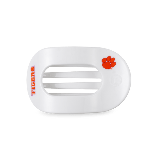 Go Tigers! Medium Flat Round Hair Clip in White Orange Purple - Medium