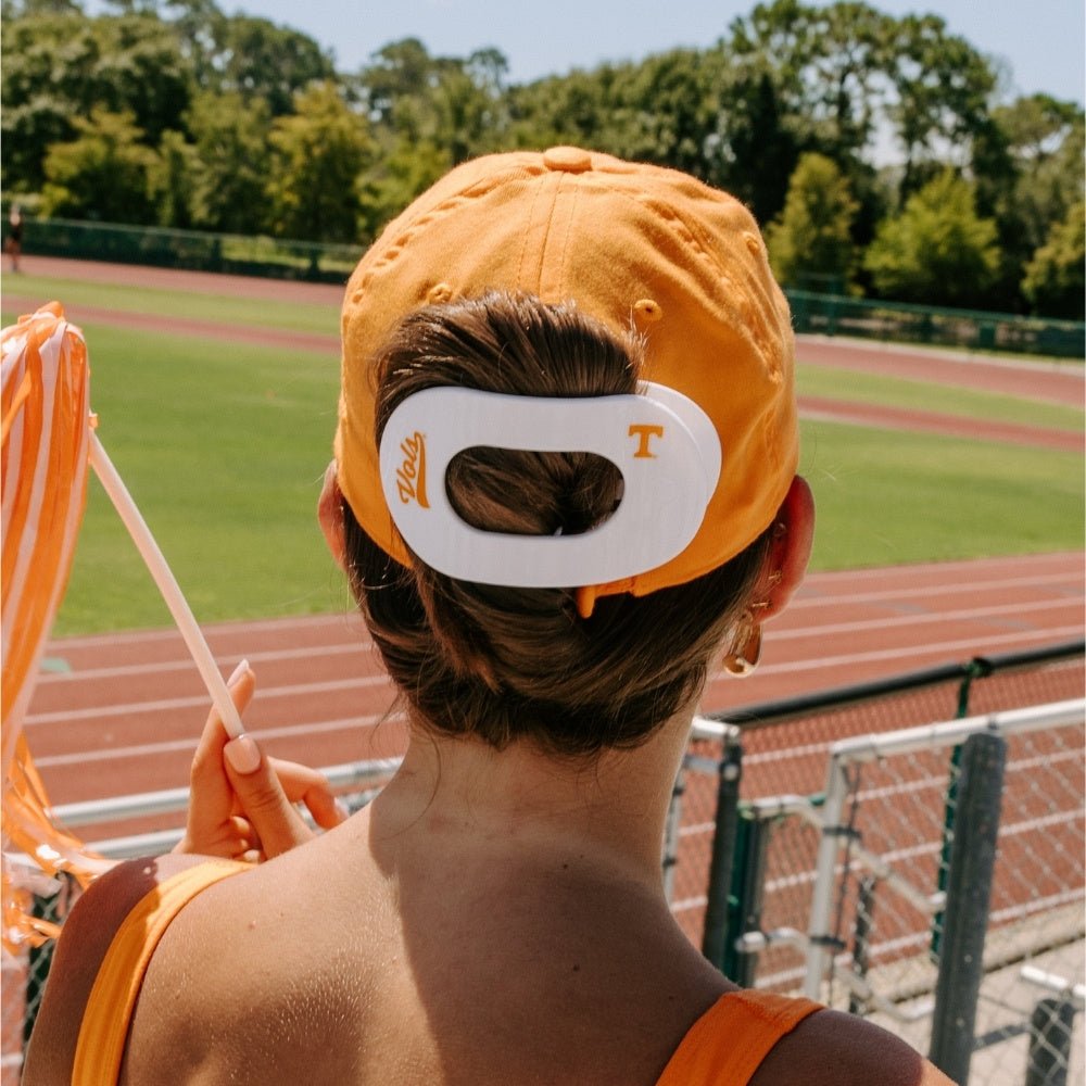 TELETIES - Go Vols! Large Flat Round Hair Clip in White Orange - Large