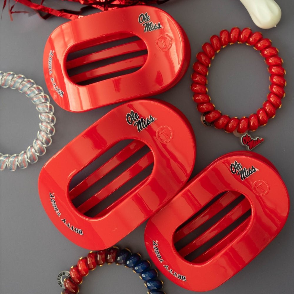 TELETIES - Hotty Toddy! Large Flat Round Hair Clip in Red Blue - Large