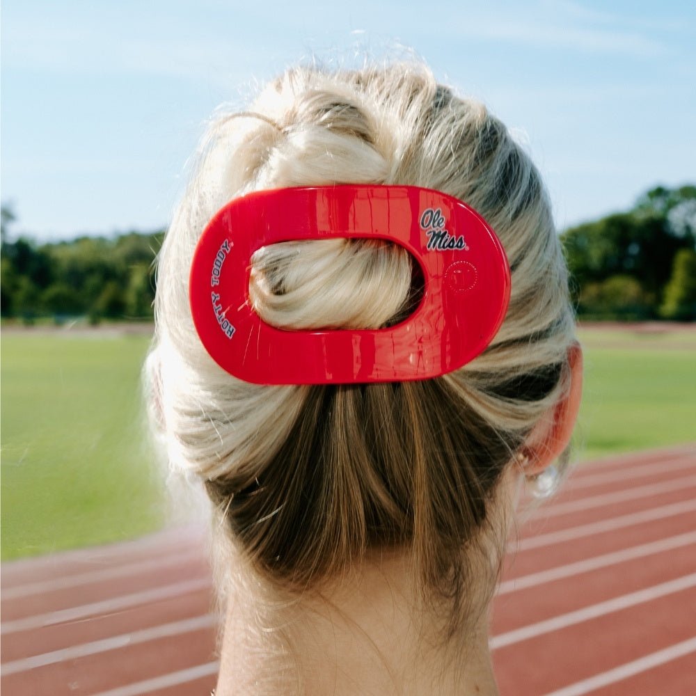 TELETIES - Hotty Toddy! Large Flat Round Hair Clip in Red Blue - Large