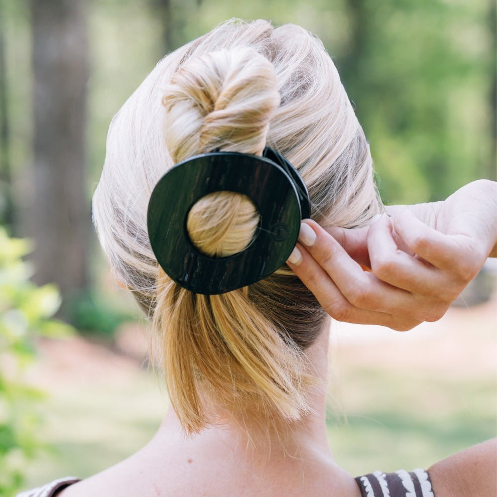 Jet Black Large Flat Circle Hair Clip - Hair Clips - TELETIES
