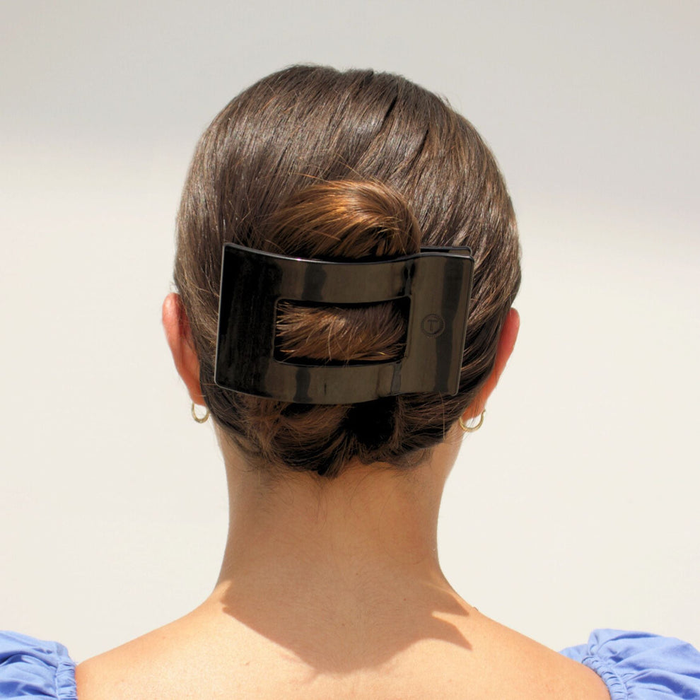 Jet Black Large Flat Rectangle Hair Clip - Hair Clips - TELETIES

