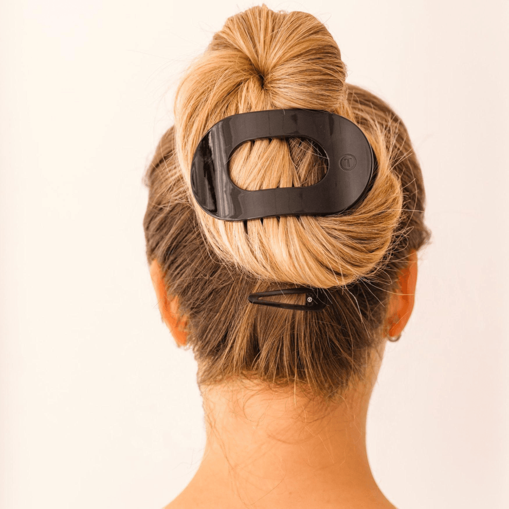 Jet Black Large Flat Round Hair Clip - Hair Clips - TELETIES
