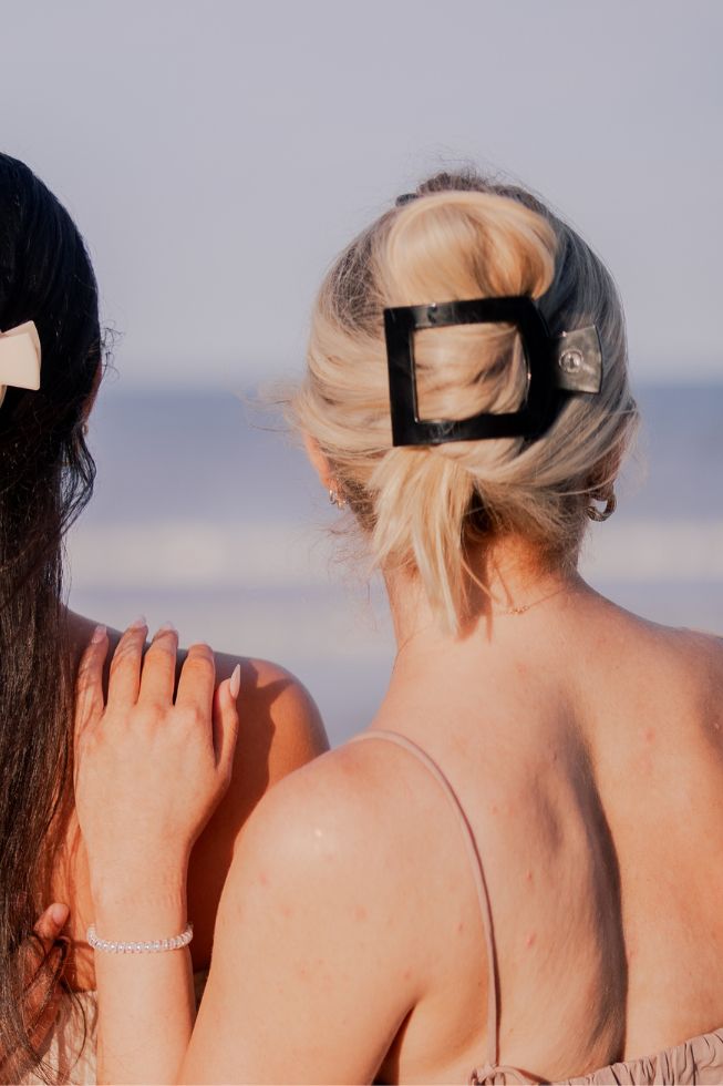 Jet Black Large Flat Square Clip - Large Hair Clip - TELETIES
