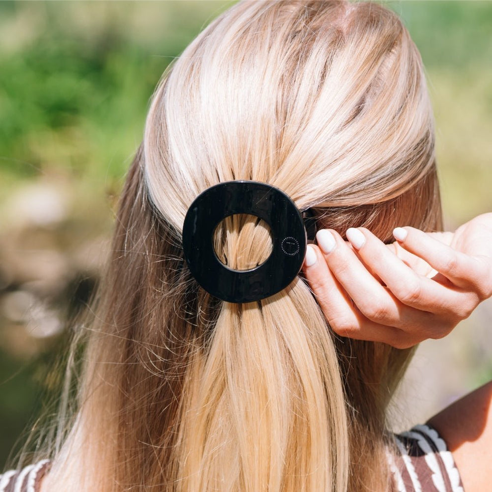Jet Black Medium Flat Circle Hair Clip - Hair Clips - TELETIES
