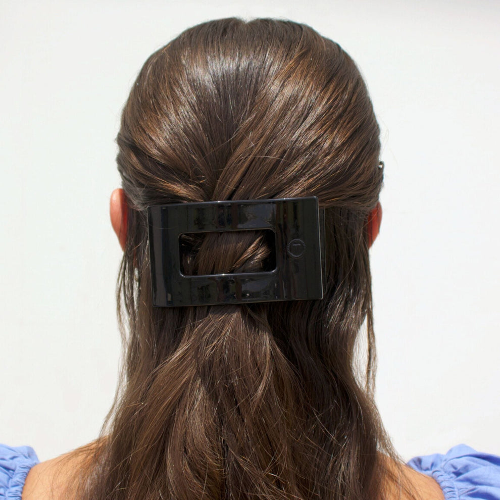 Jet Black Medium Flat Rectangle Hair Clip - Hair Clips - TELETIES
