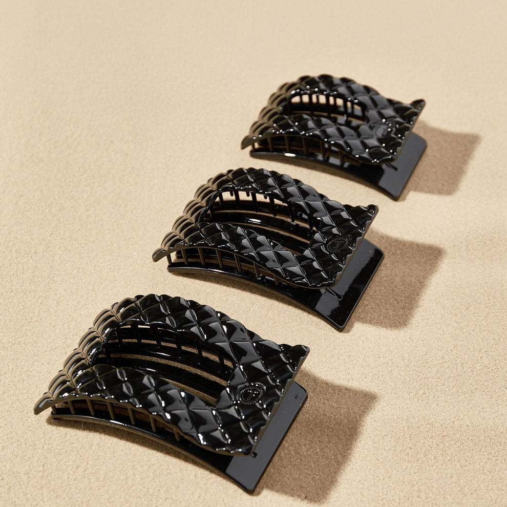 Jet Black Quilted Large Flat Rectangle Hair Clip - Hair Clips - TELETIES
