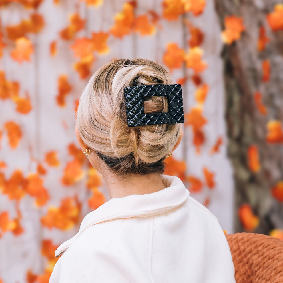 Jet Black Quilted Large Flat Rectangle Hair Clip - Hair Clips - TELETIES

