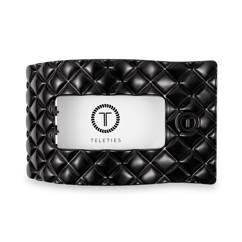 Jet Black Quilted Large Flat Rectangle Hair Clip
