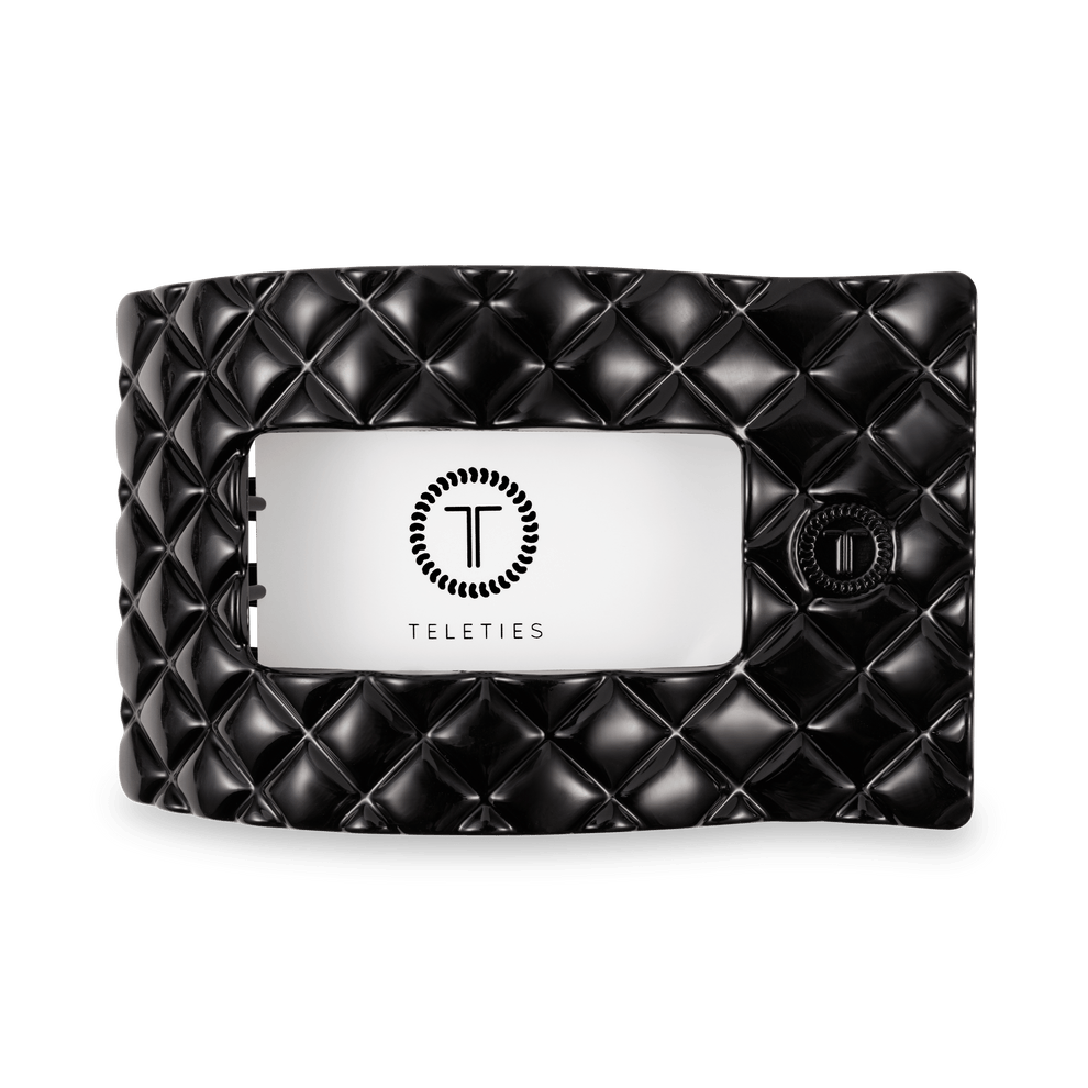 Jet Black Quilted Large Flat Rectangle Hair Clip - Hair Clips - TELETIES
