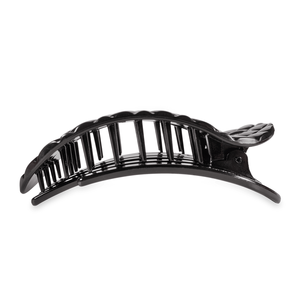 Jet Black Quilted Large Flat Round Hair Clip - Hair Clips - TELETIES
