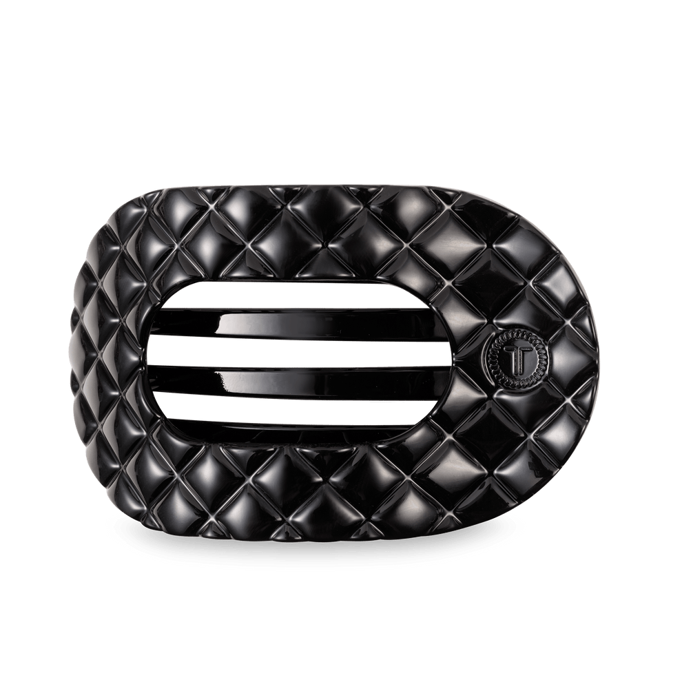 Jet Black Quilted Large Flat Round Hair Clip - Hair Clips - TELETIES
