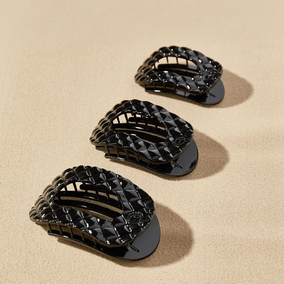 Jet Black Quilted Small Flat Round Hair Clip - Hair Clips - TELETIES

