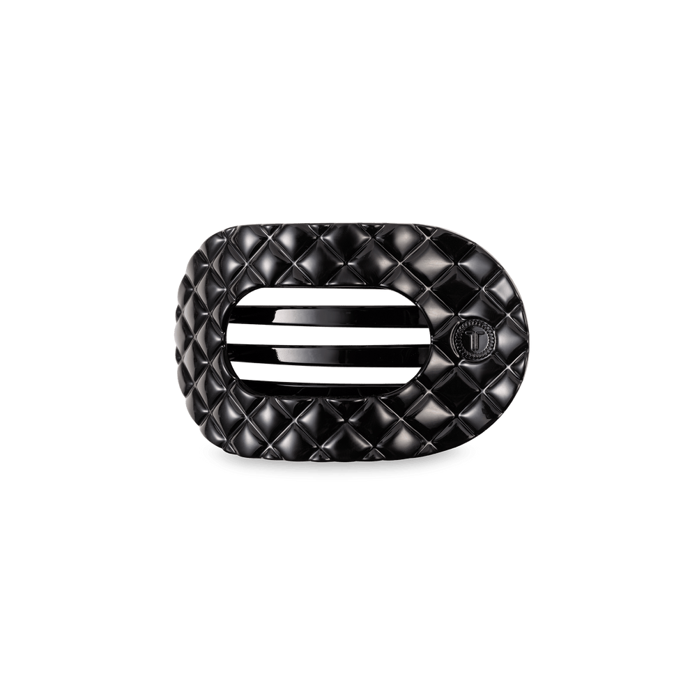Jet Black Quilted Small Flat Round Hair Clip - Hair Clips - TELETIES
