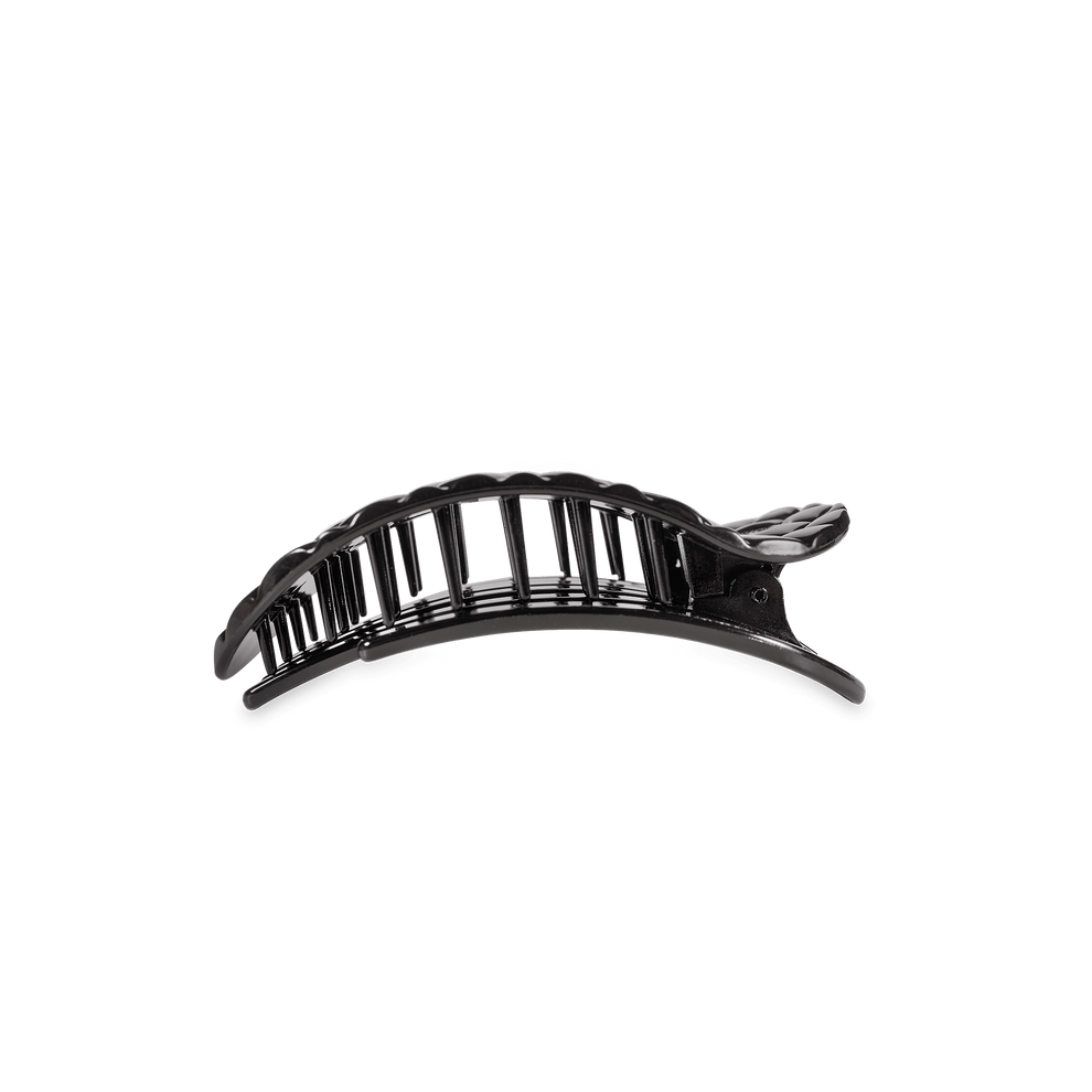 Jet Black Quilted Small Flat Round Hair Clip - Hair Clips - TELETIES

