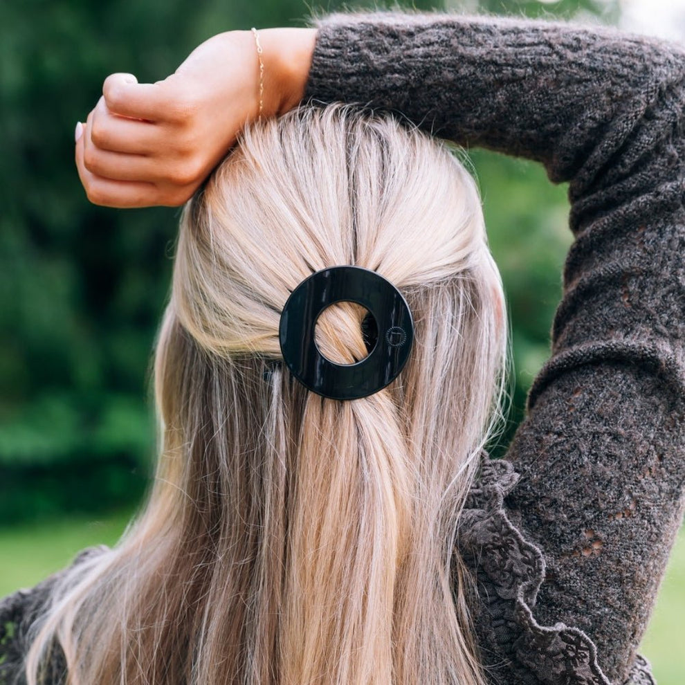 Jet Black Small Flat Open Circle Hair Clip - Hair Clips - TELETIES

