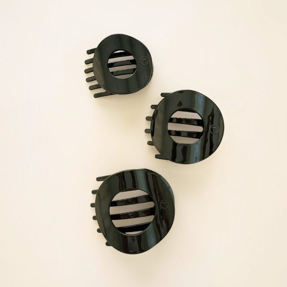Jet Black Small Flat Open Circle Hair Clip - Hair Clips - TELETIES
