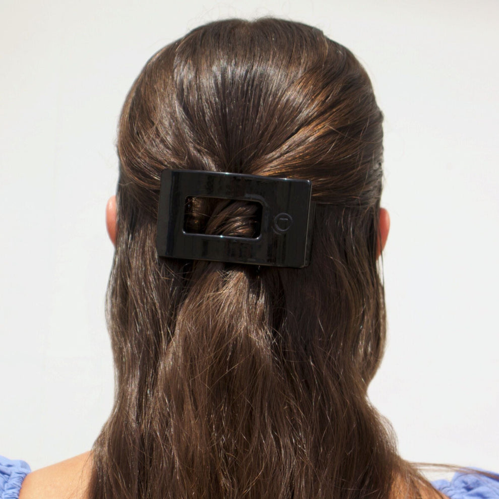 Jet Black Small Flat Rectangle Hair Clip - Hair Clips - TELETIES
