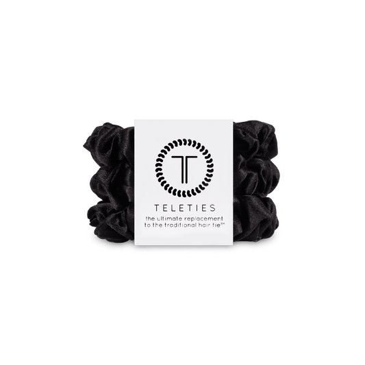Jet Black Small Silk Scrunchies in Black - Small