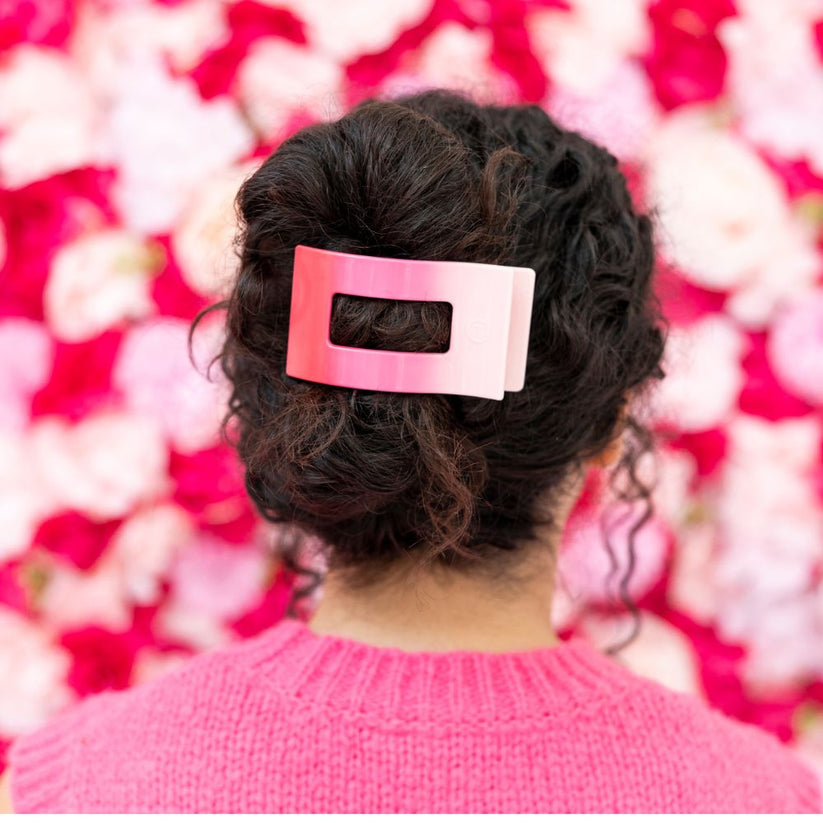 TELETIES - Kiss & Tell Medium Flat Rectangle Hair Clip in Pink - Medium - Image 4