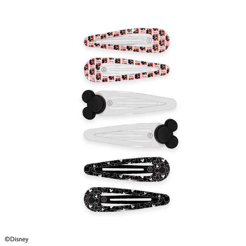 TELETIES - Mickey Mouse Snap Clip (6ct) in White  Black Red - Small - Image 1