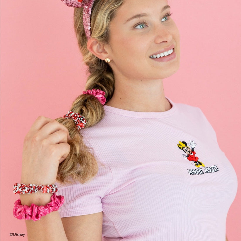 TELETIES - Minnie Mouse Large Silk Scrunchies in Pink Red - Large - Image 3