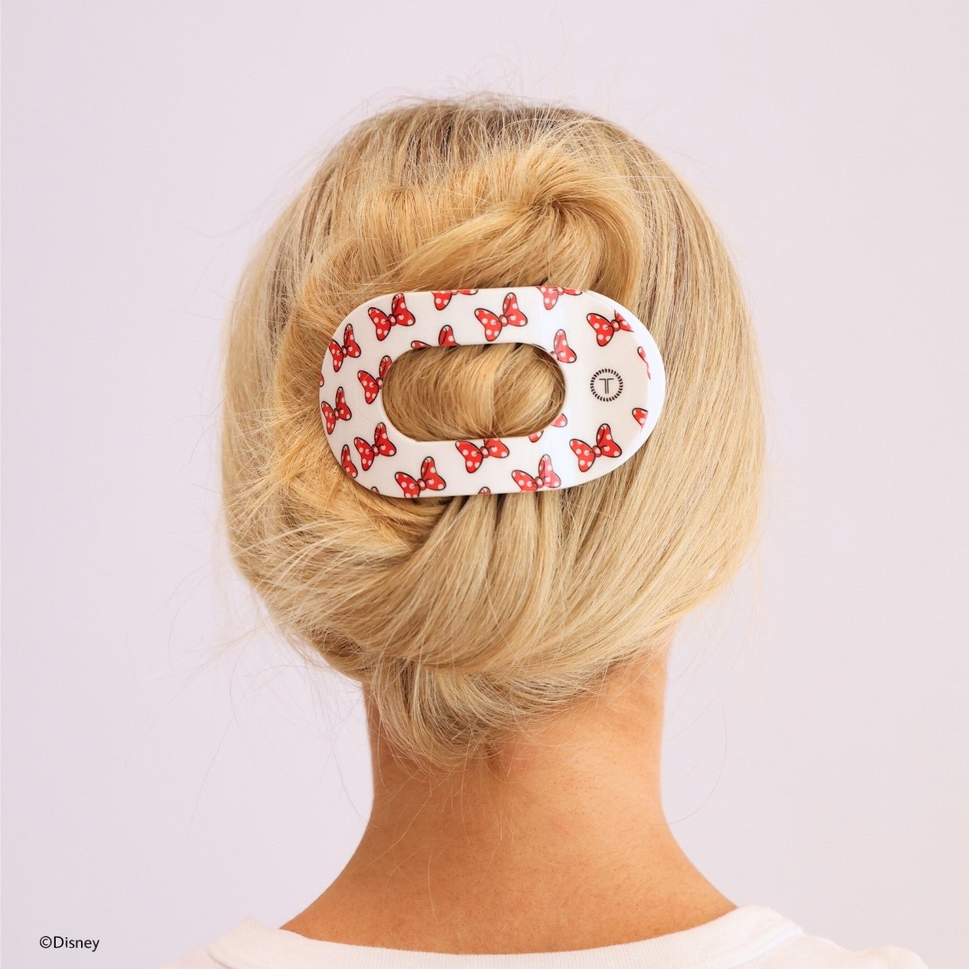 TELETIES - Minnie Mouse Loves Her Bows! Large Flat Round Hair Clip in White - Large