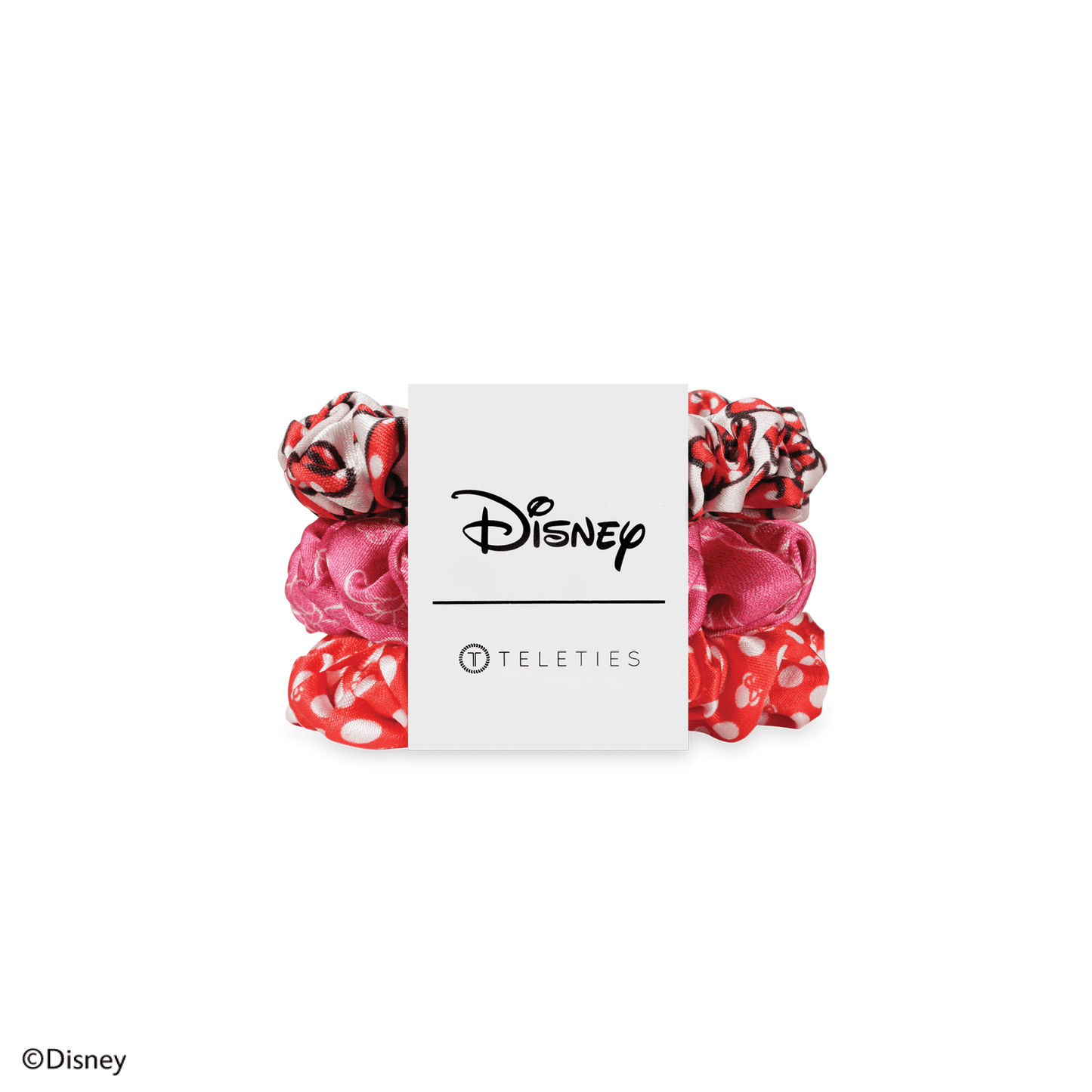 TELETIES - Minnie Mouse Small Silk Scrunchies in Pink Red - Small