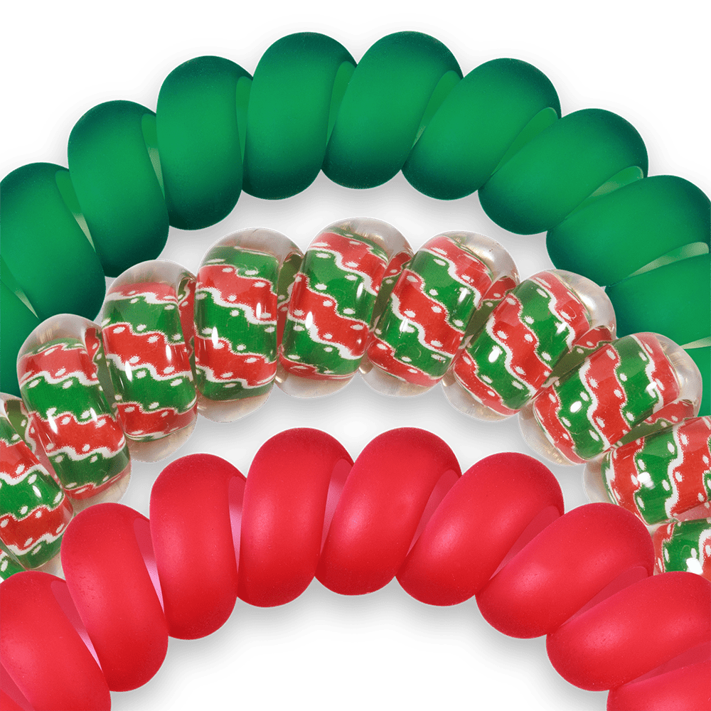 TELETIES - Naughty or Nice Large Hair Ties in Green Red - Large