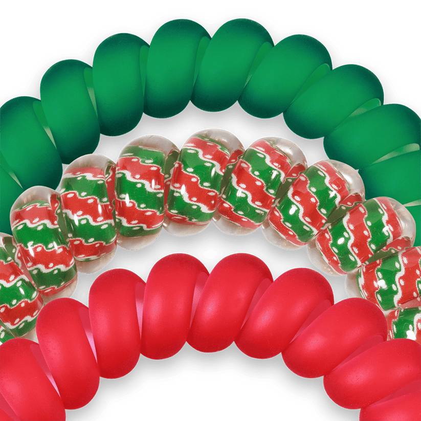 TELETIES - Naughty or Nice Large Hair Ties in Green Red - Large - Image 3