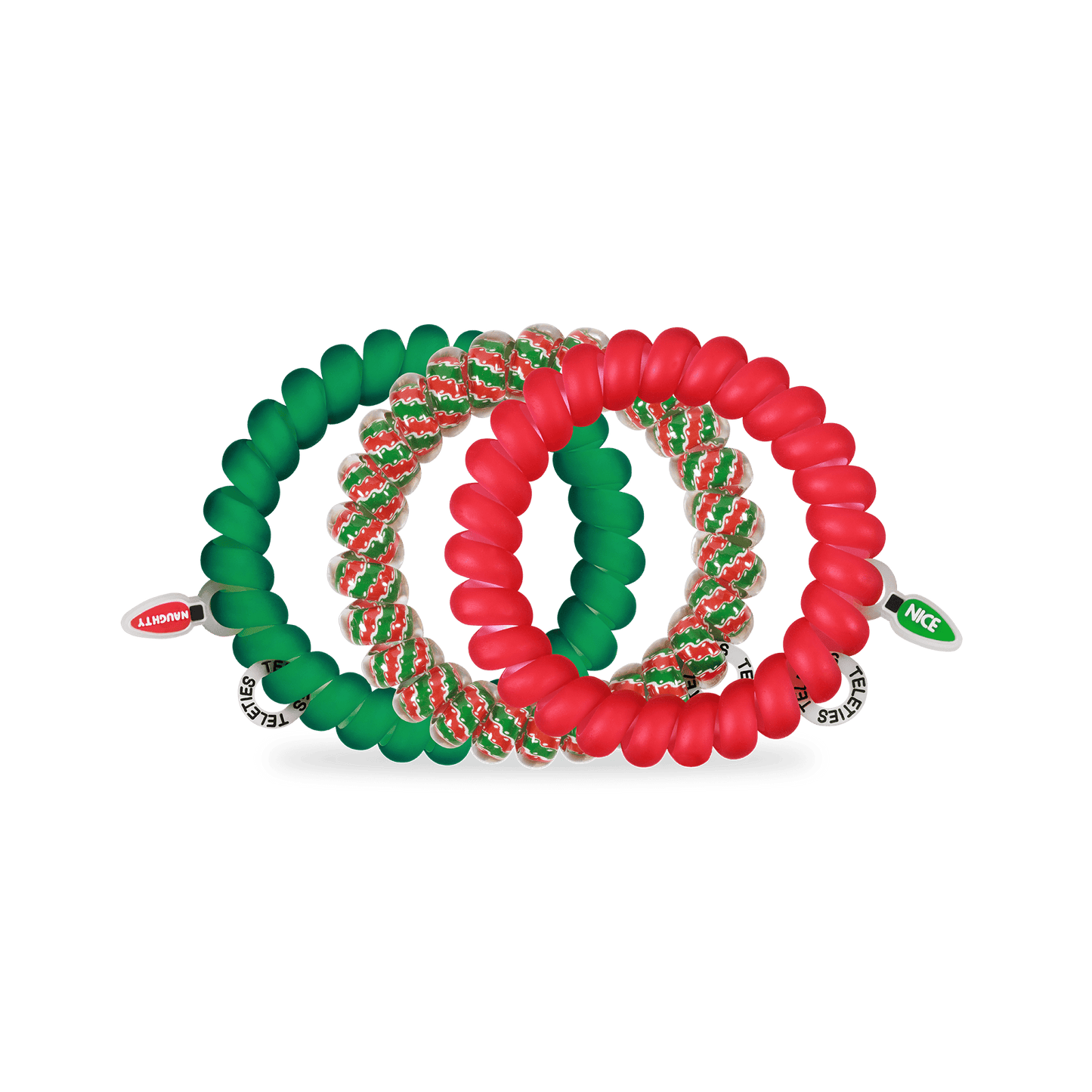 TELETIES - Naughty or Nice Large Hair Ties in Green Red - Large