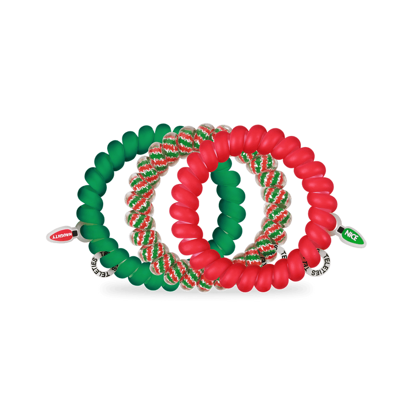 TELETIES - Naughty or Nice Large Hair Ties in Green Red - Large - Image 2