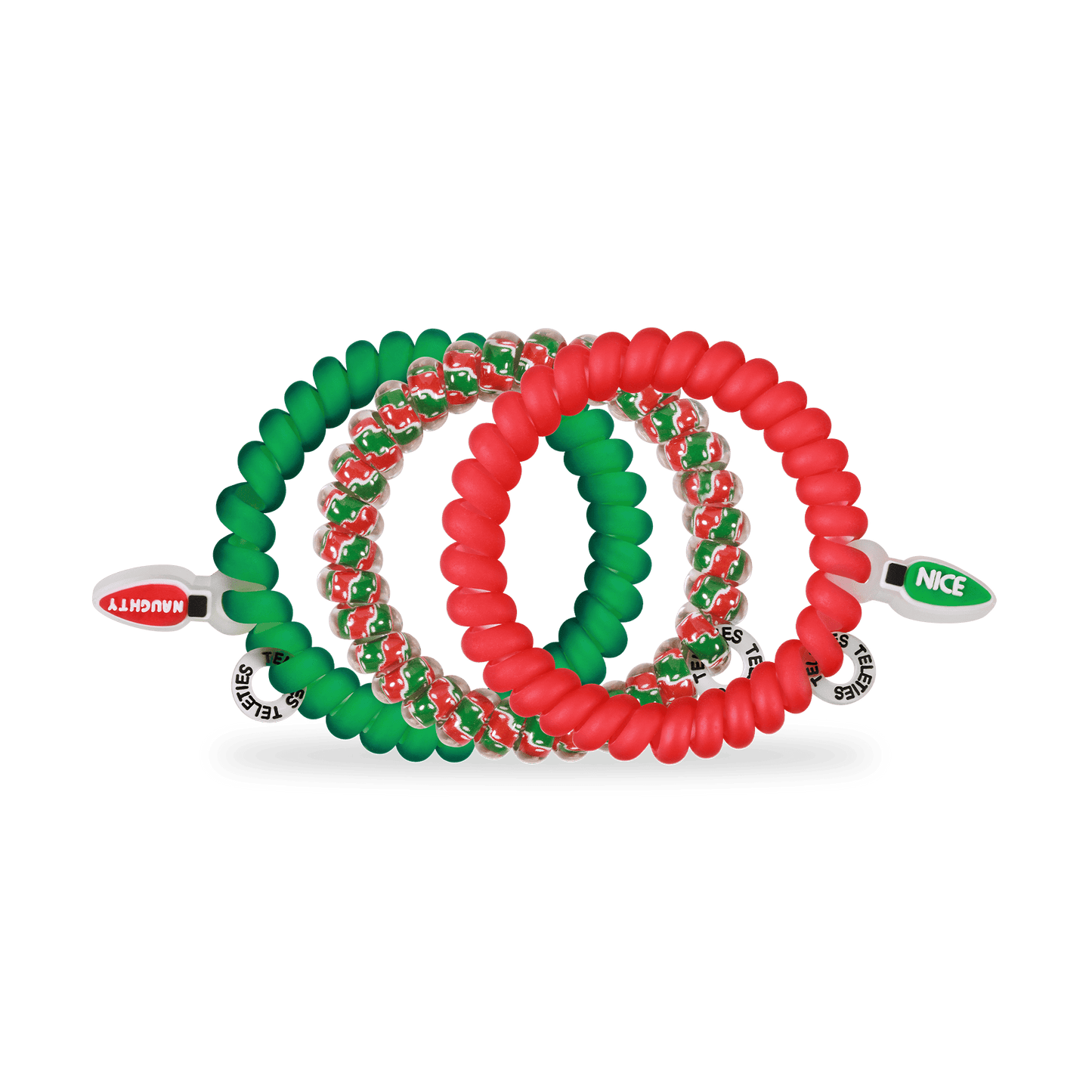 TELETIES - Naughty or Nice Small Hair Ties in Green  Red - Small