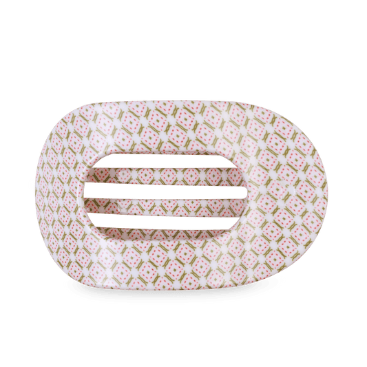 Pine & Pearl Large Flat Round Hair Clip
                in White Pink Green - Large
              